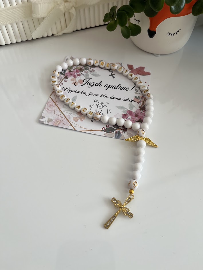 Ruženec do auta Pre šťastie na cestách + Darčekové balenie + Kartička