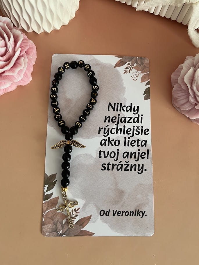 Mini ruženec do auta - čierno zlatý Pre šťastie na cestách