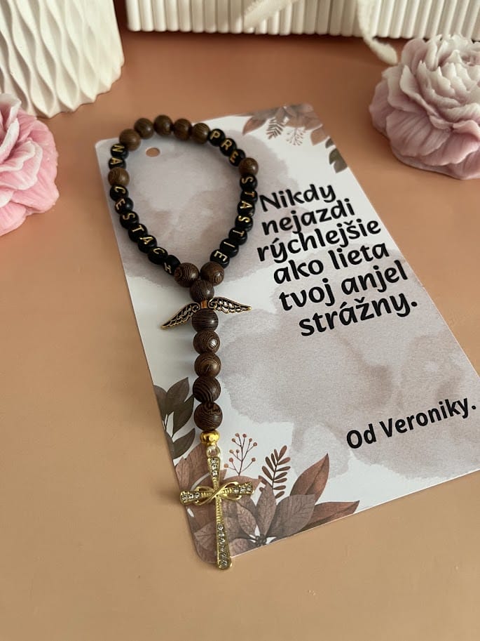 Mini ruženec do auta - Drevený -Pre šťastie na cestách