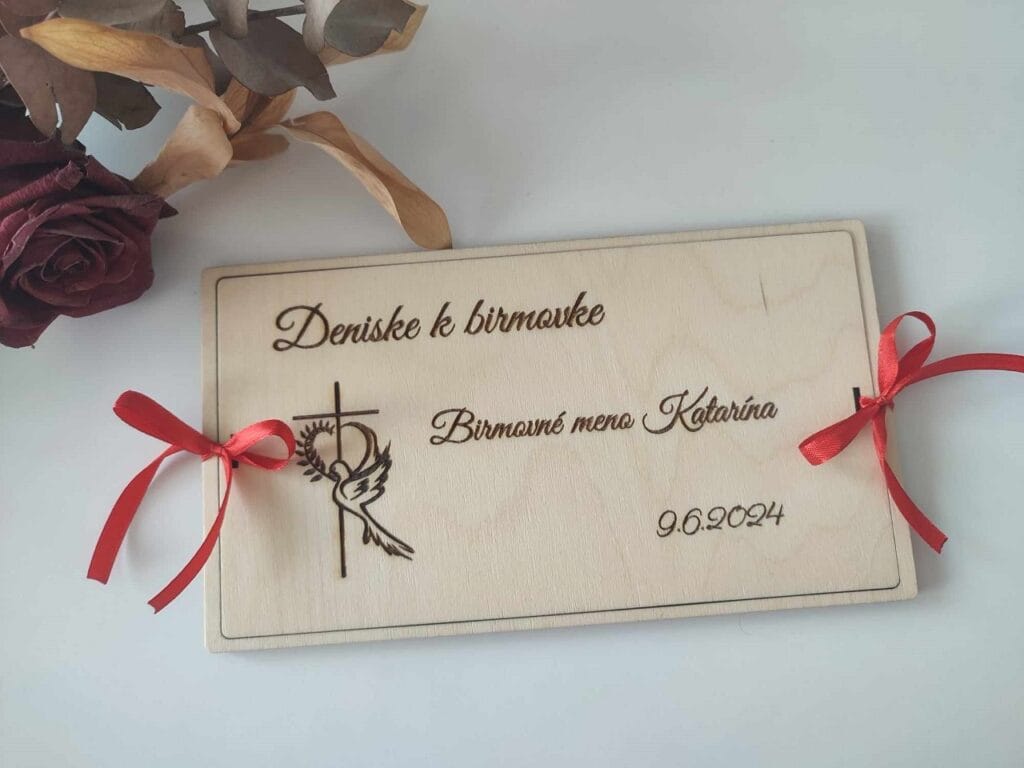 Drevená obálka na peniaze - Birmovka