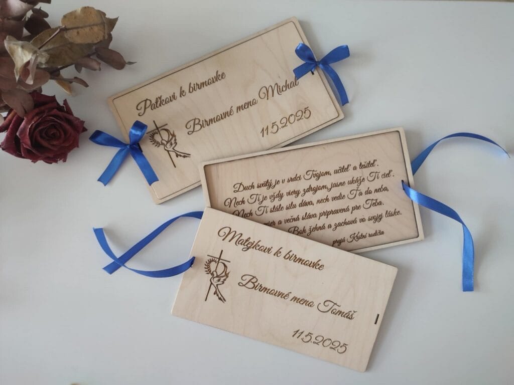 Drevená obálka na peniaze - Birmovka