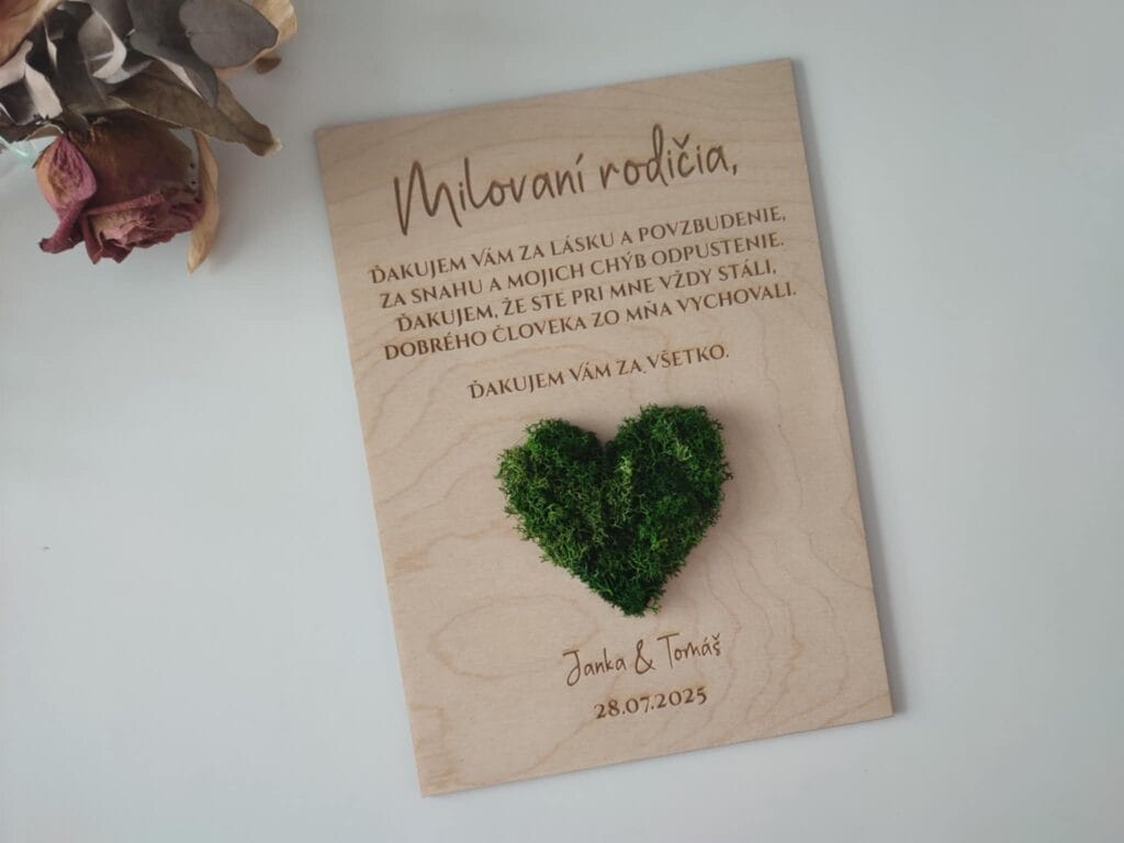 Poďakovanie pre rodičov - machové srdce