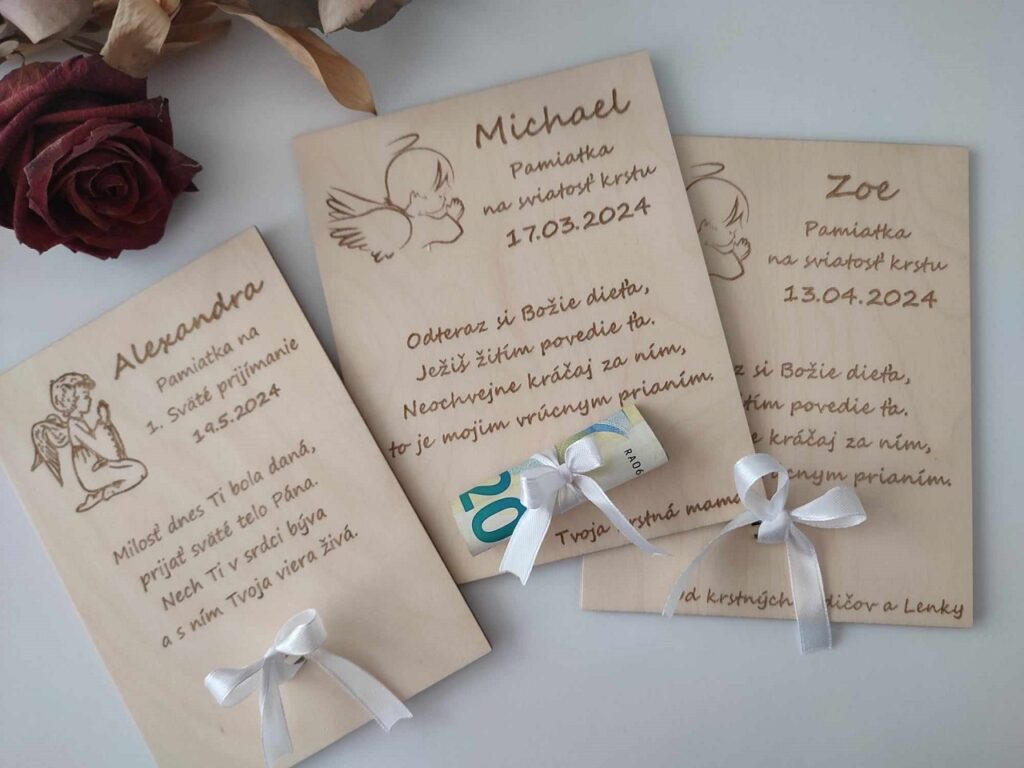 Drevená tabuľka na darovanie peňazí - Krst