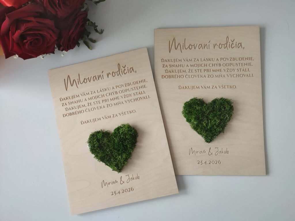 Poďakovanie pre rodičov - machové srdce