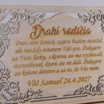 Drevené poďakovanie rodičom s gravírovaným venovaním
