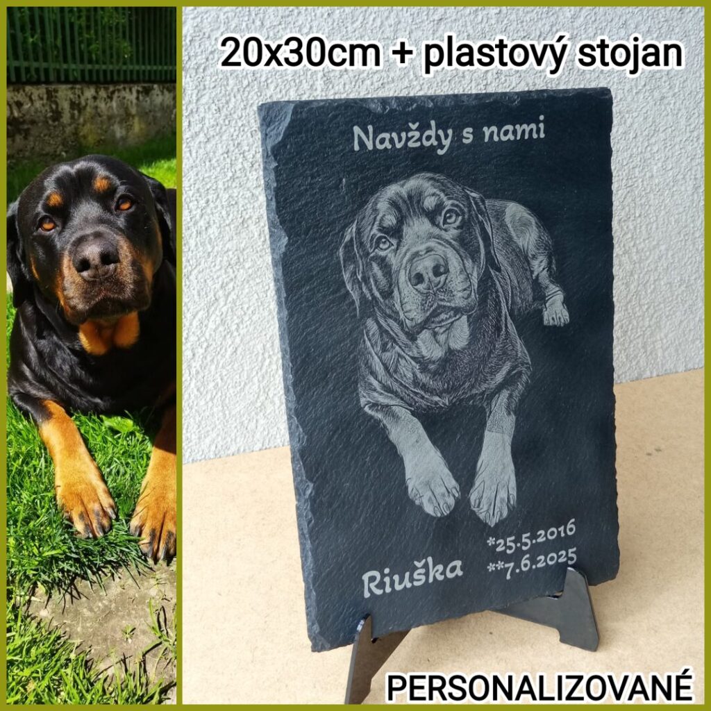 Ručne vyrobený hnedý kamenný pomník pre psa.