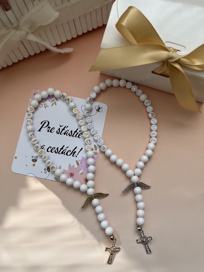 Ruženec do auta Pre šťastie na cestách | Biele korálky
