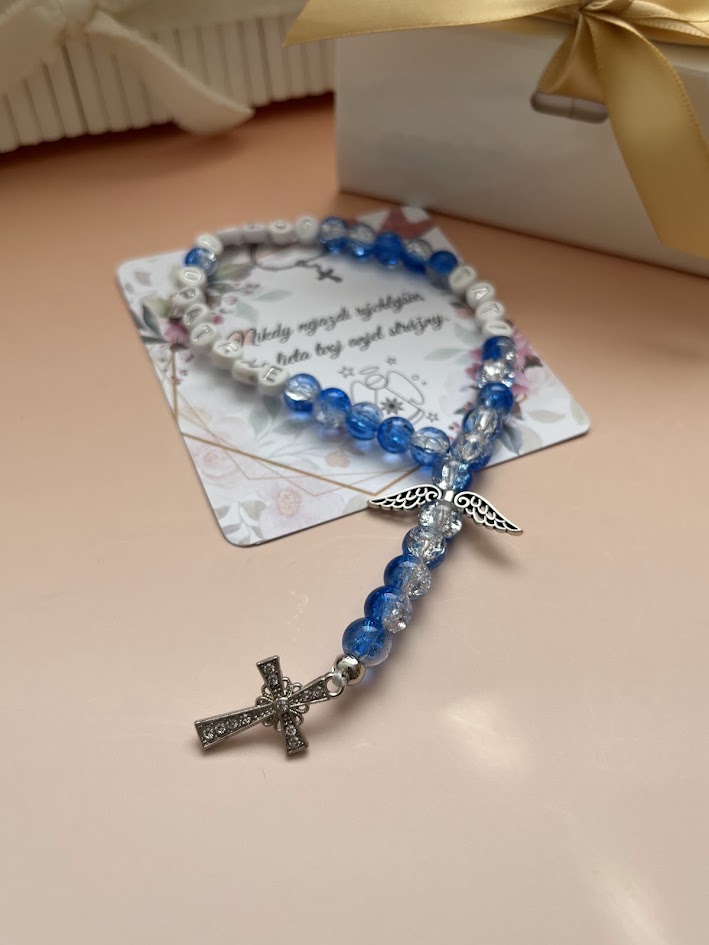 Ruženec do auta Tati jazdi opatrne | Modro-biele korálky