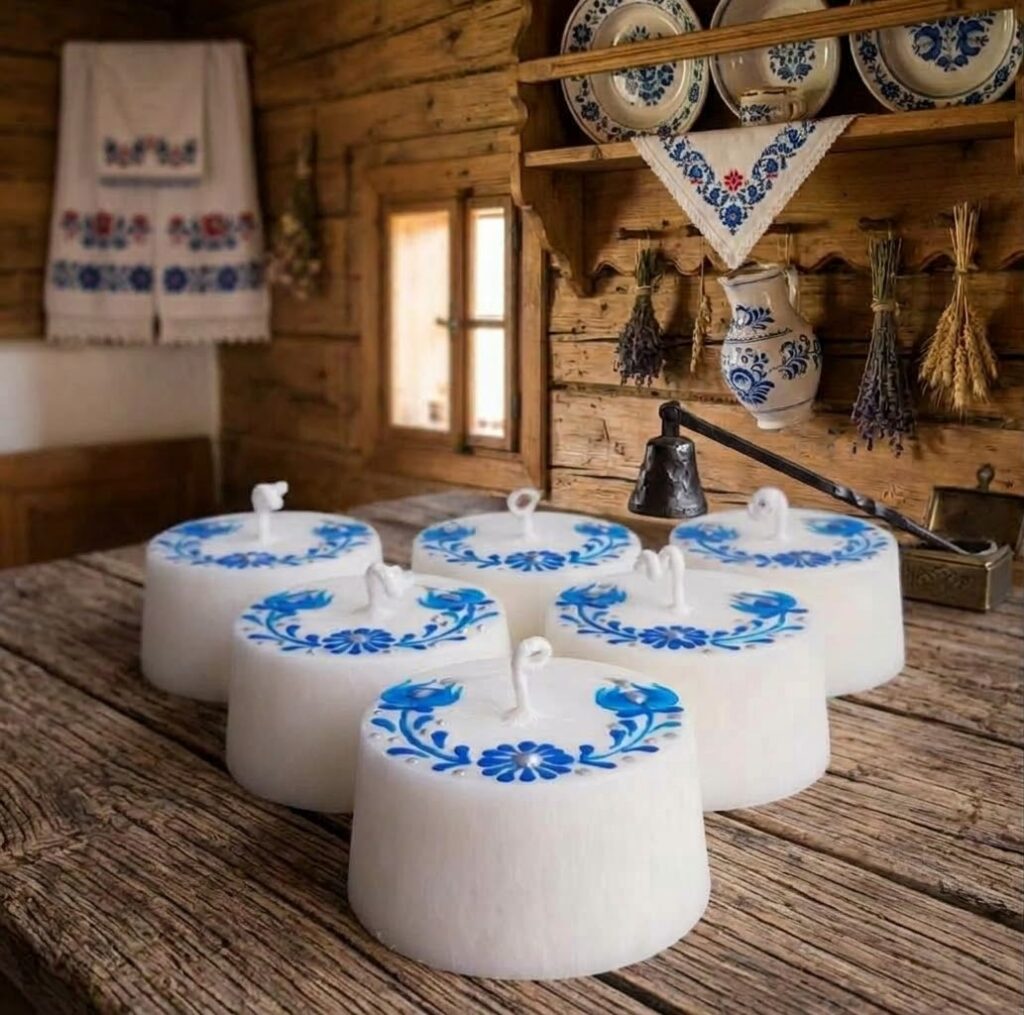 Sviečka z palmového vosku s folklórnym motívom